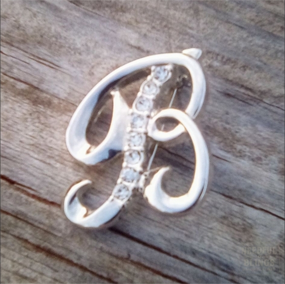 Vintage Script B Rhinestone Brooch - Picture 1 of 5